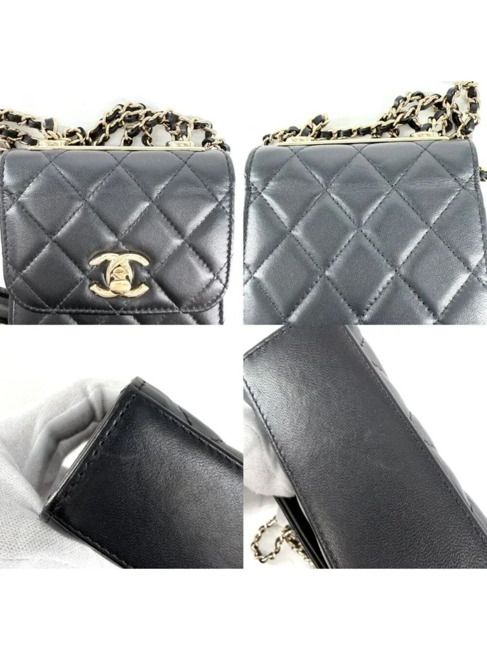 Chanel Shoulder Bag Crossbody CC Logo Quilted Chain Lambskin Black Gold Vintage